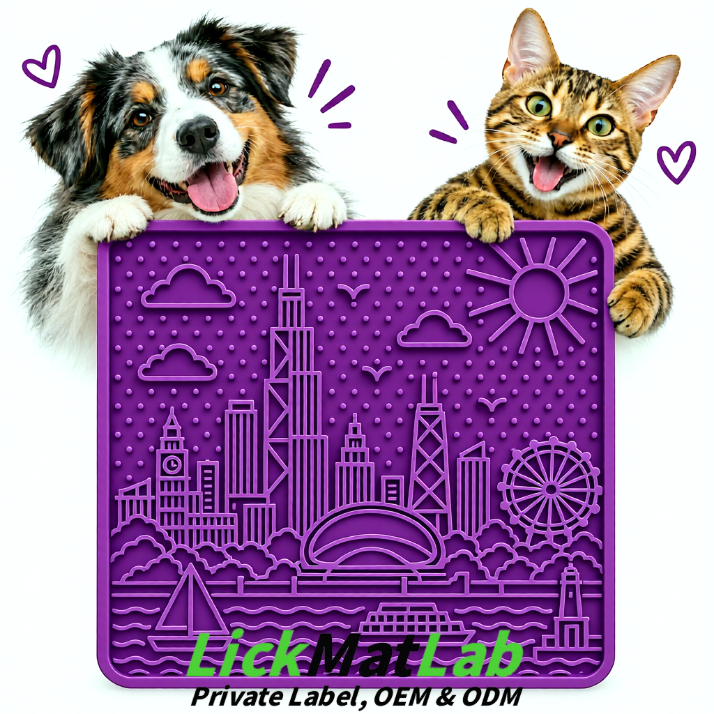 Violet Chicago Skyline Lick Mats for Dogs & Cats | Private Label