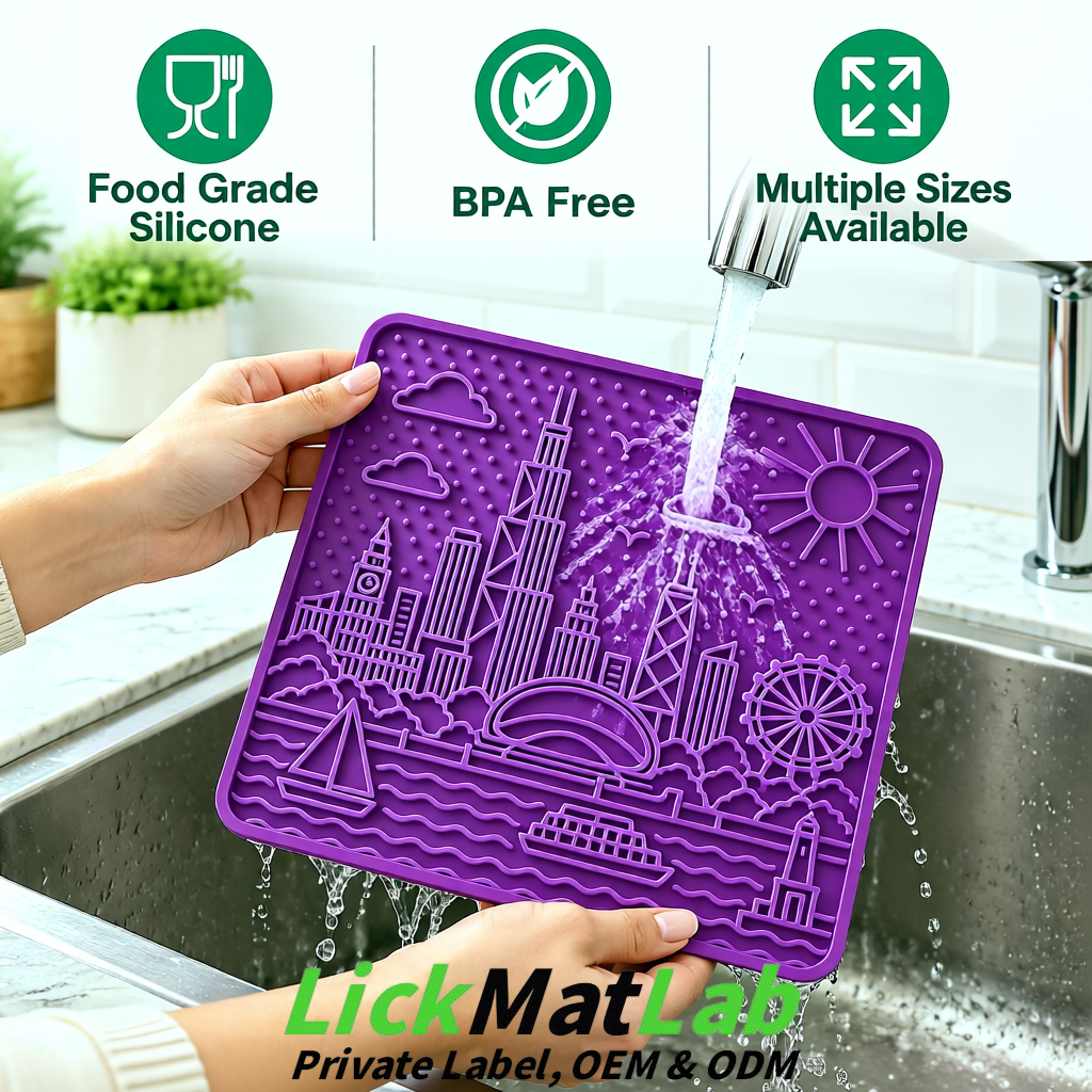 Violet Chicago Skyline Lick Mats for Dogs & Cats | Private Label