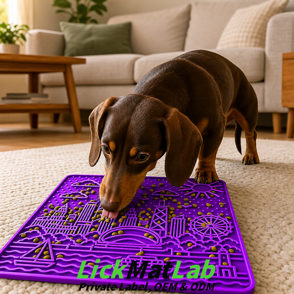 Violet Chicago Skyline Lick Mats for Dogs & Cats | Private Label