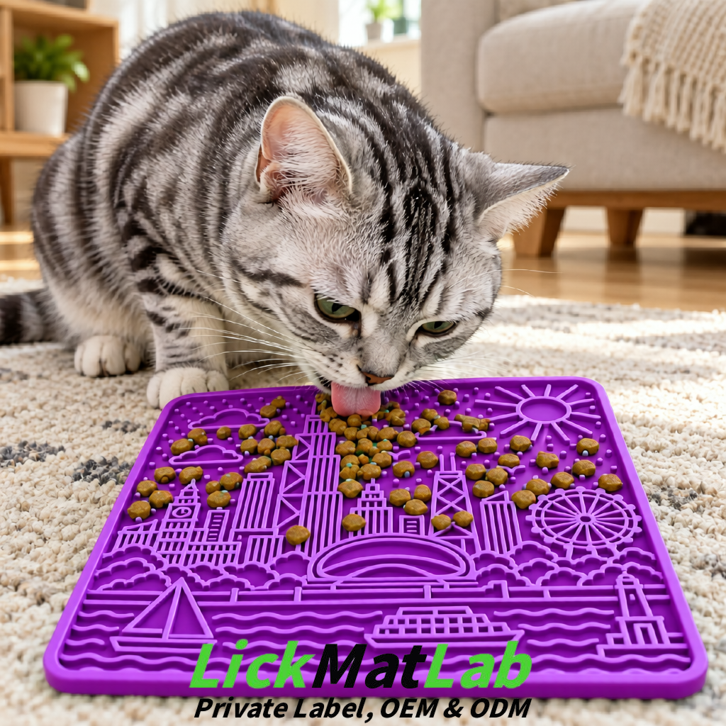 Violet Chicago Skyline Lick Mats for Dogs & Cats | Private Label