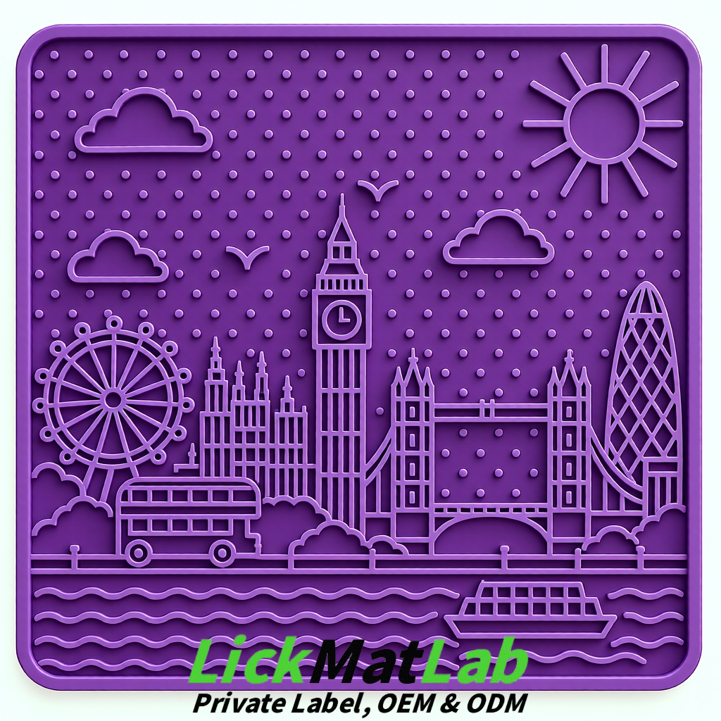 Violet London-Themed Lick Mats for Dogs & Cats | Custom Logo
