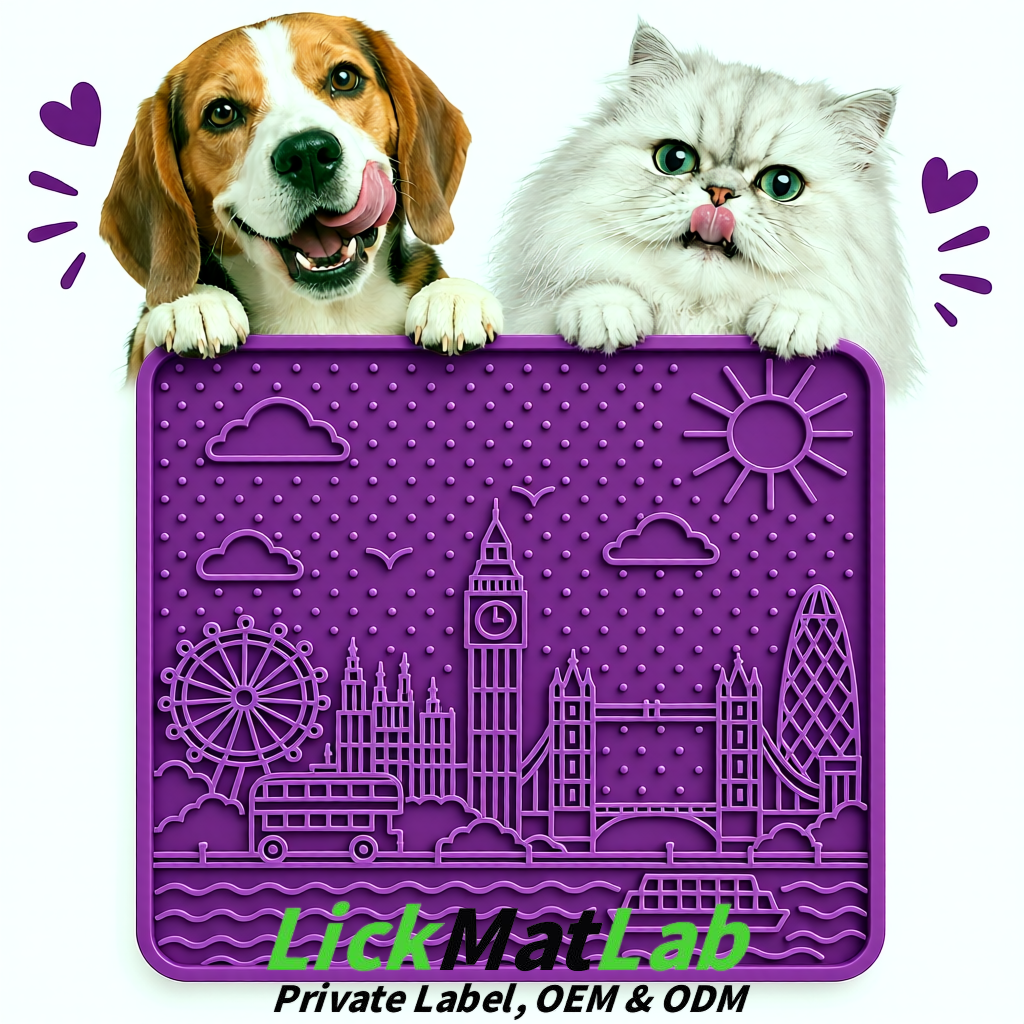 Violet London-Themed Lick Mats for Dogs & Cats | Custom Logo