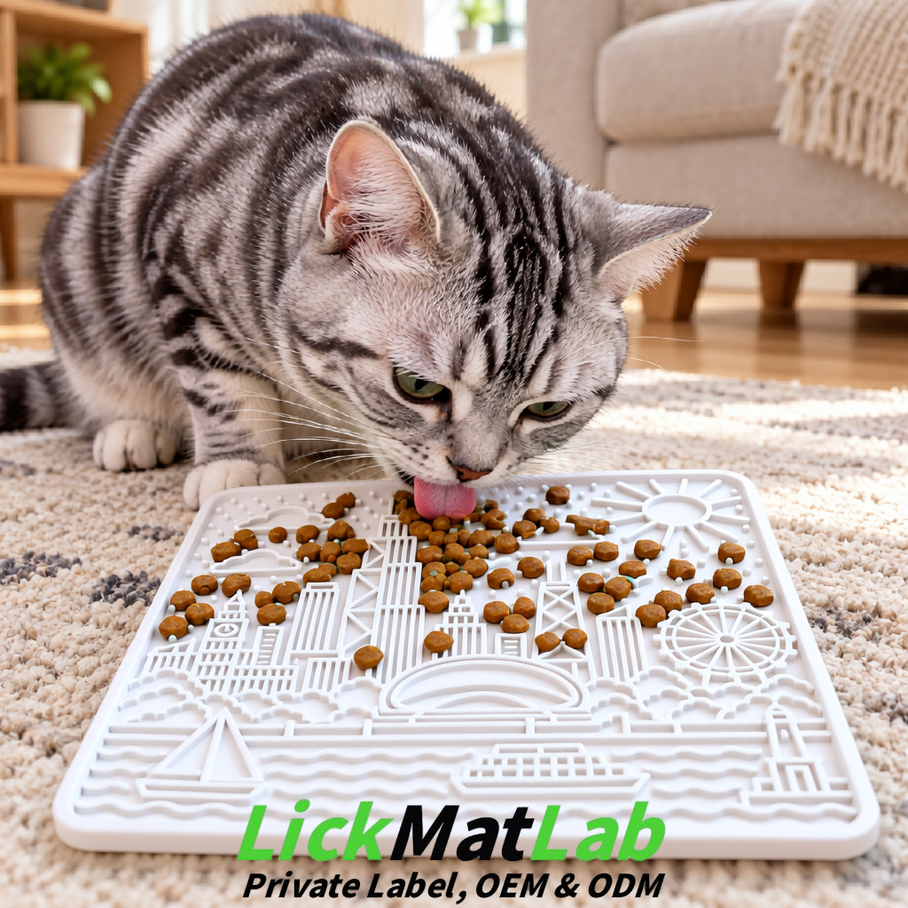 White Chicago Skyline Lick Mats for Dogs & Cats | Private Label