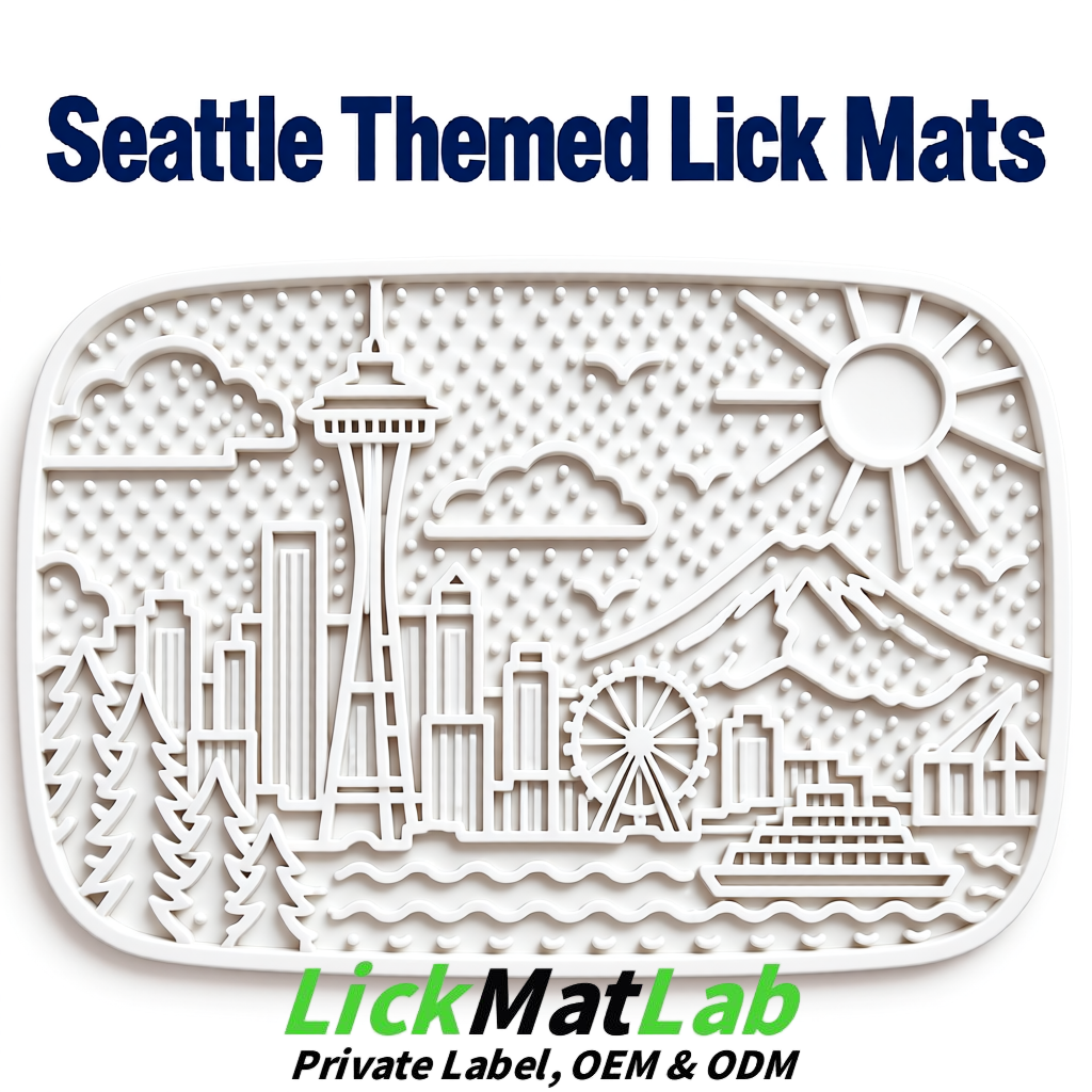 White Seattle City-Themed Lick Mats for Pets | Private Label