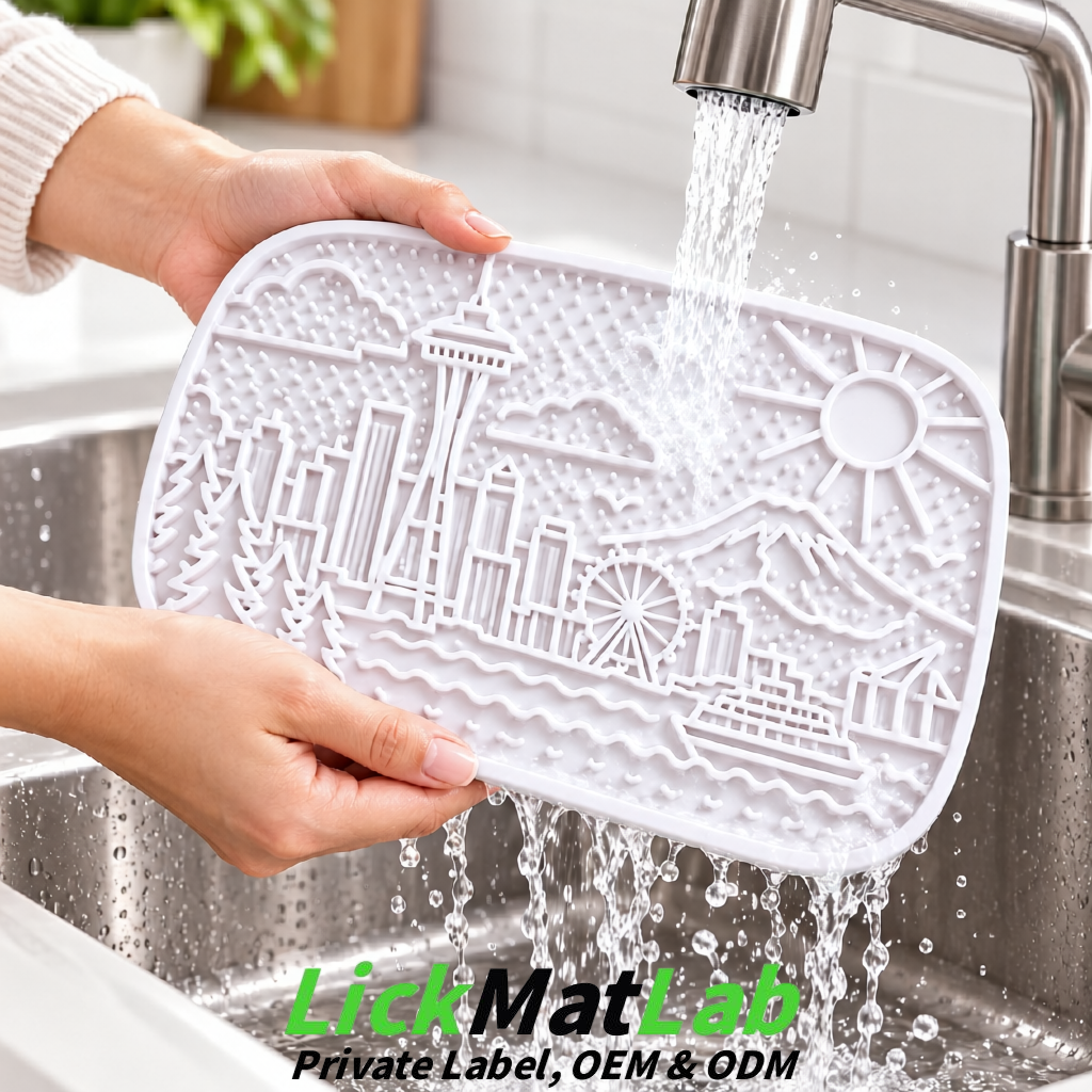White Seattle City-Themed Lick Mats for Pets | Private Label