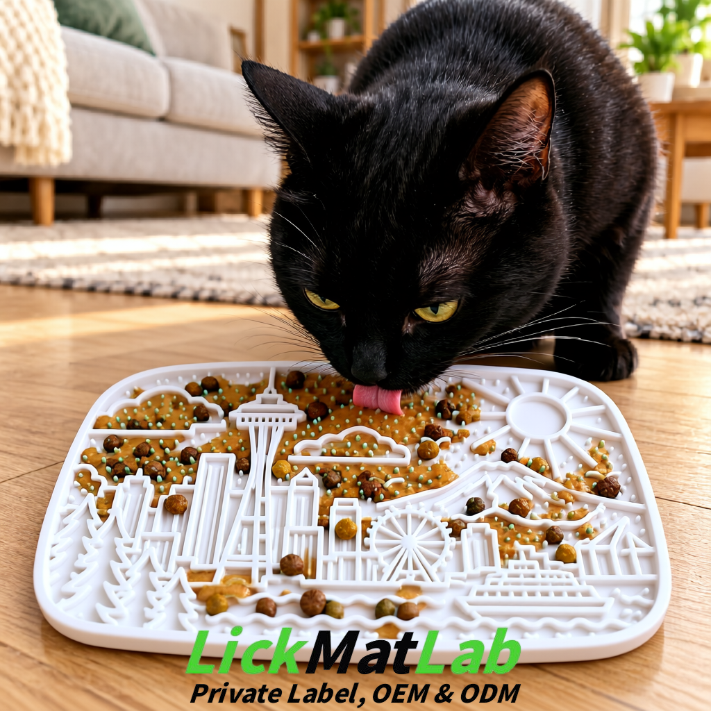 White Seattle City-Themed Lick Mats for Pets | Private Label White Seattle City-Themed Lick Mats for Pets | Private Label