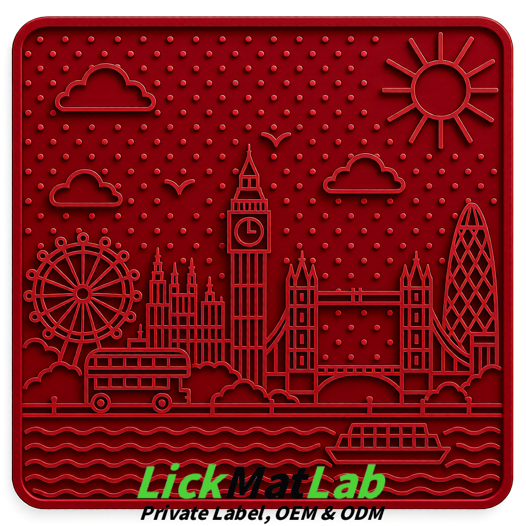 Wine Red London-Themed Lick Mats for Dogs & Cats | Custom Logo