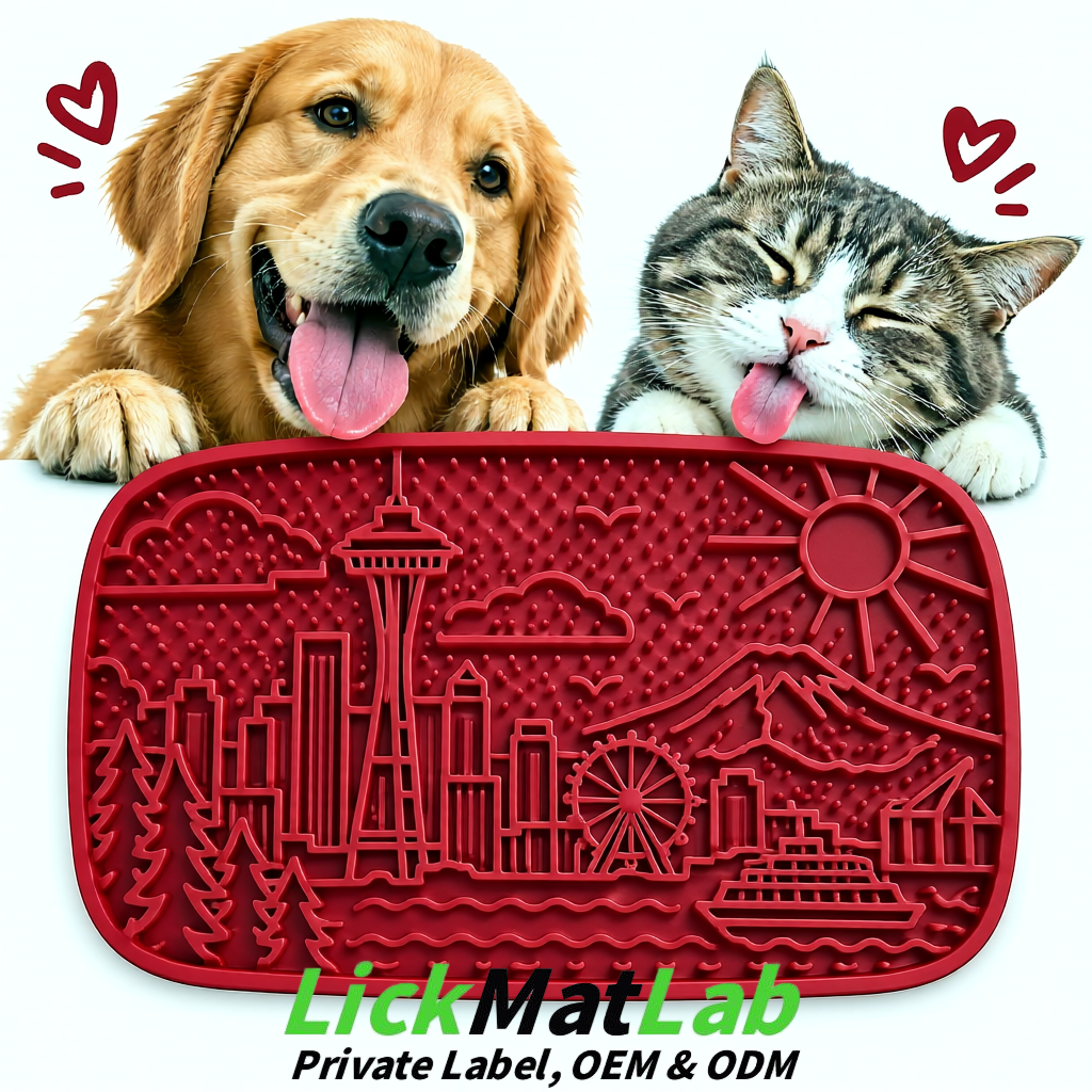 Wine Red Seattle City-Themed Lick Mats for Pets | Private Label