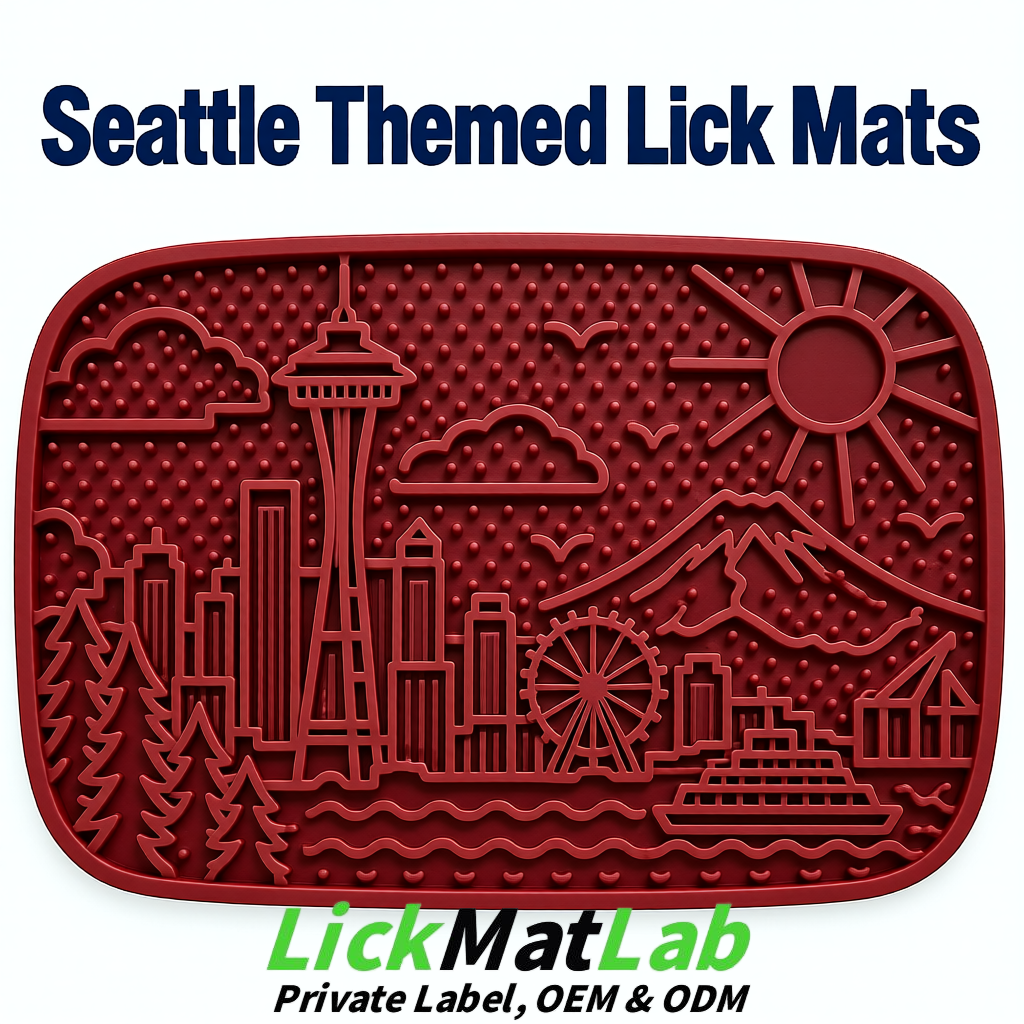 Wine Red Seattle City-Themed Lick Mats for Pets | Private Label