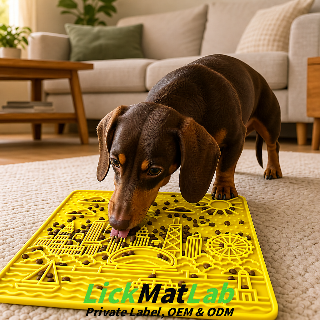 Yellow Chicago Skyline Lick Mats for Dogs & Cats | Private Label