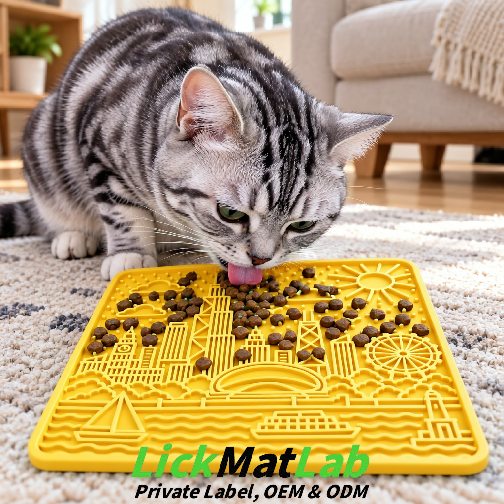 Yellow Chicago Skyline Lick Mats for Dogs & Cats | Private Label