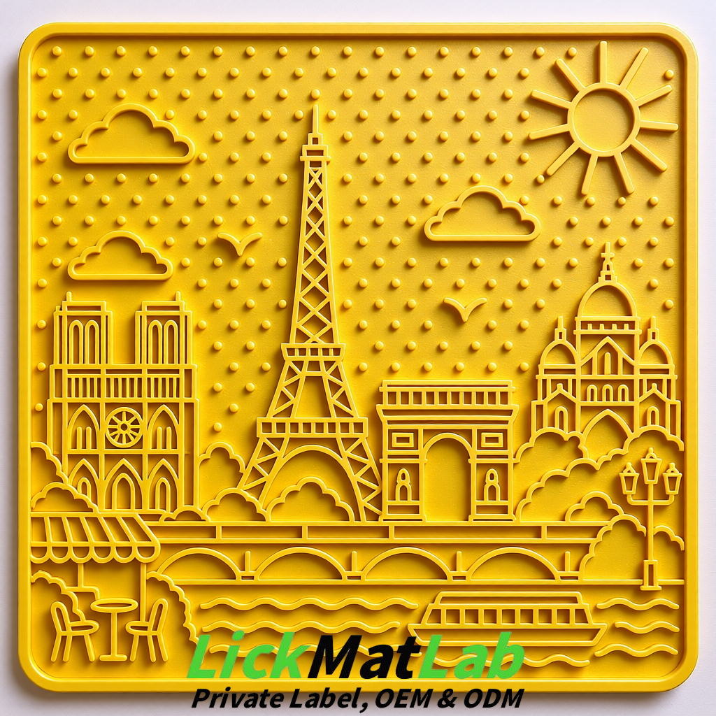 Yellow French-Inspired Paris Lick Mats for Pets | Private Label