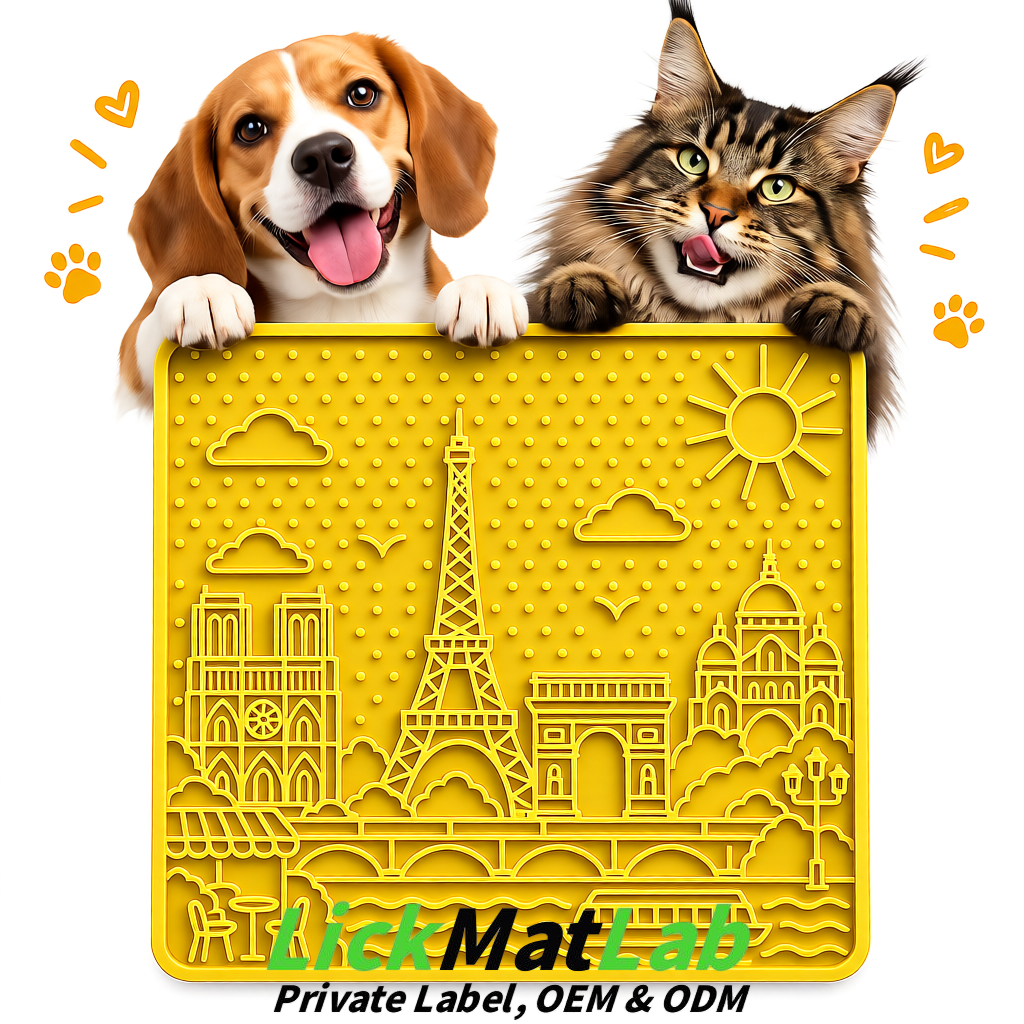 Yellow French-Inspired Paris Lick Mats for Pets | Private Label