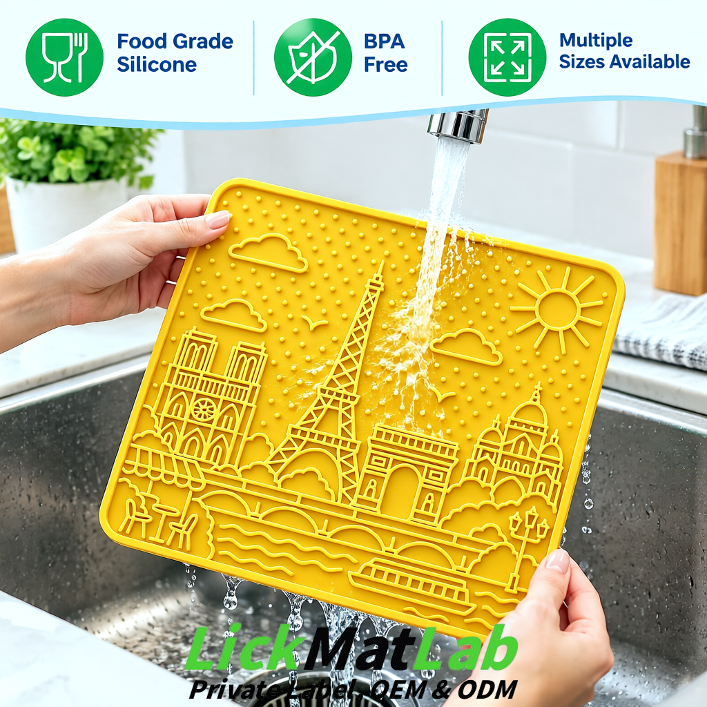 Yellow French-Inspired Paris Lick Mats for Pets | Private Label