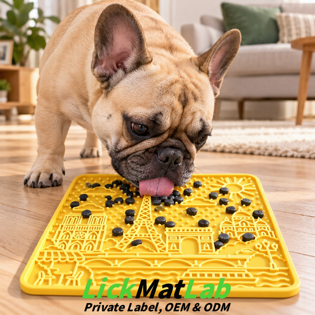 Yellow French-Inspired Paris Lick Mats for Pets | Private Label